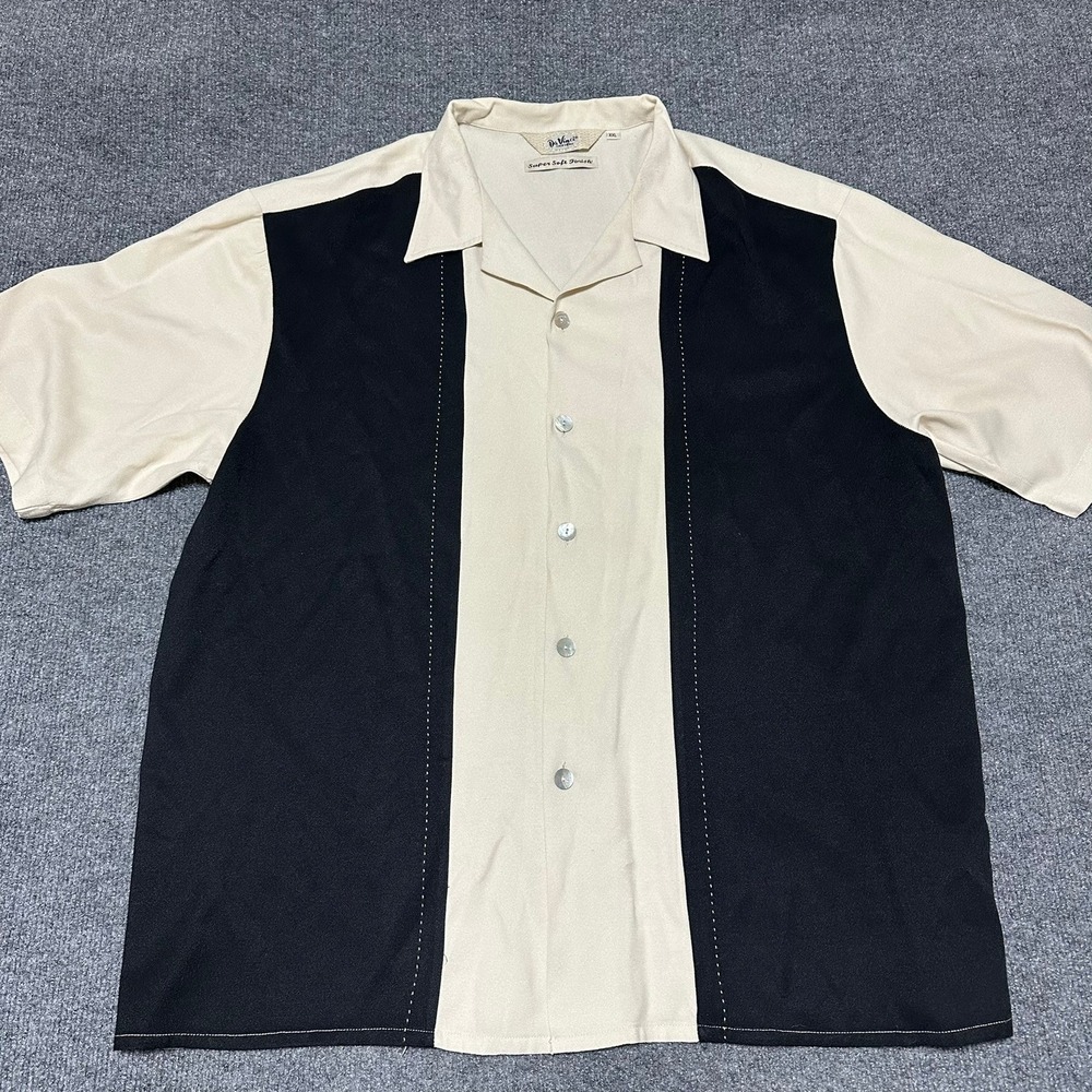 Da Vinci California Men XXL Black Cream Bowling Shirt DUM315 Retro Rockabilly